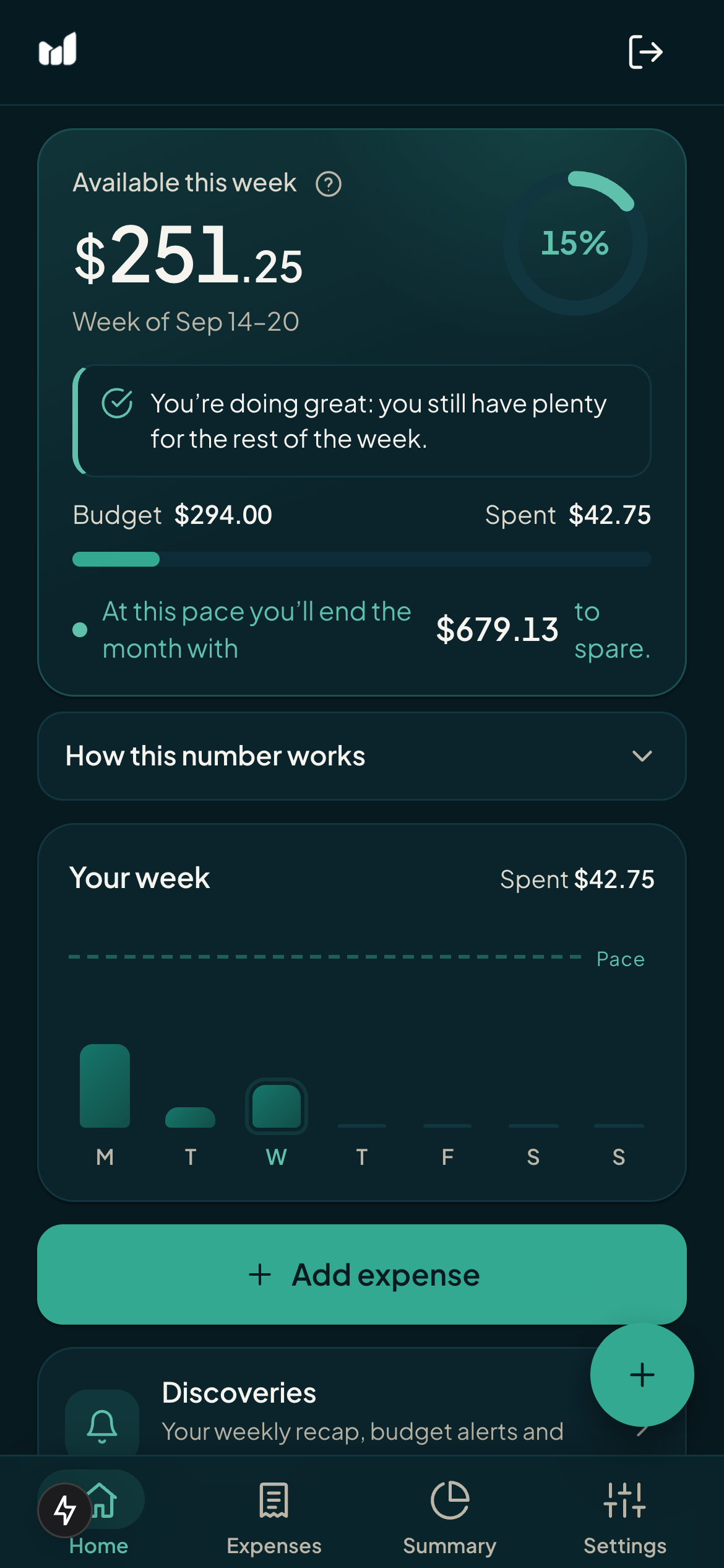 Monuvia home screen showing your available this week